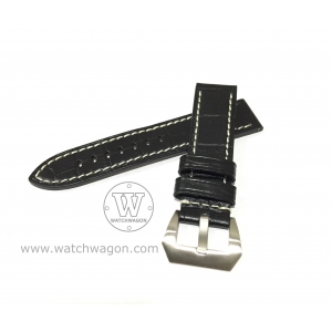 Paros Genuine Calf Leather Watch Strap - Type B Black 22mm