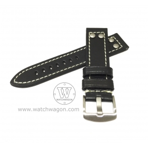 Paros Genuine Calf Leather Watch Strap - Type F Black 24mm